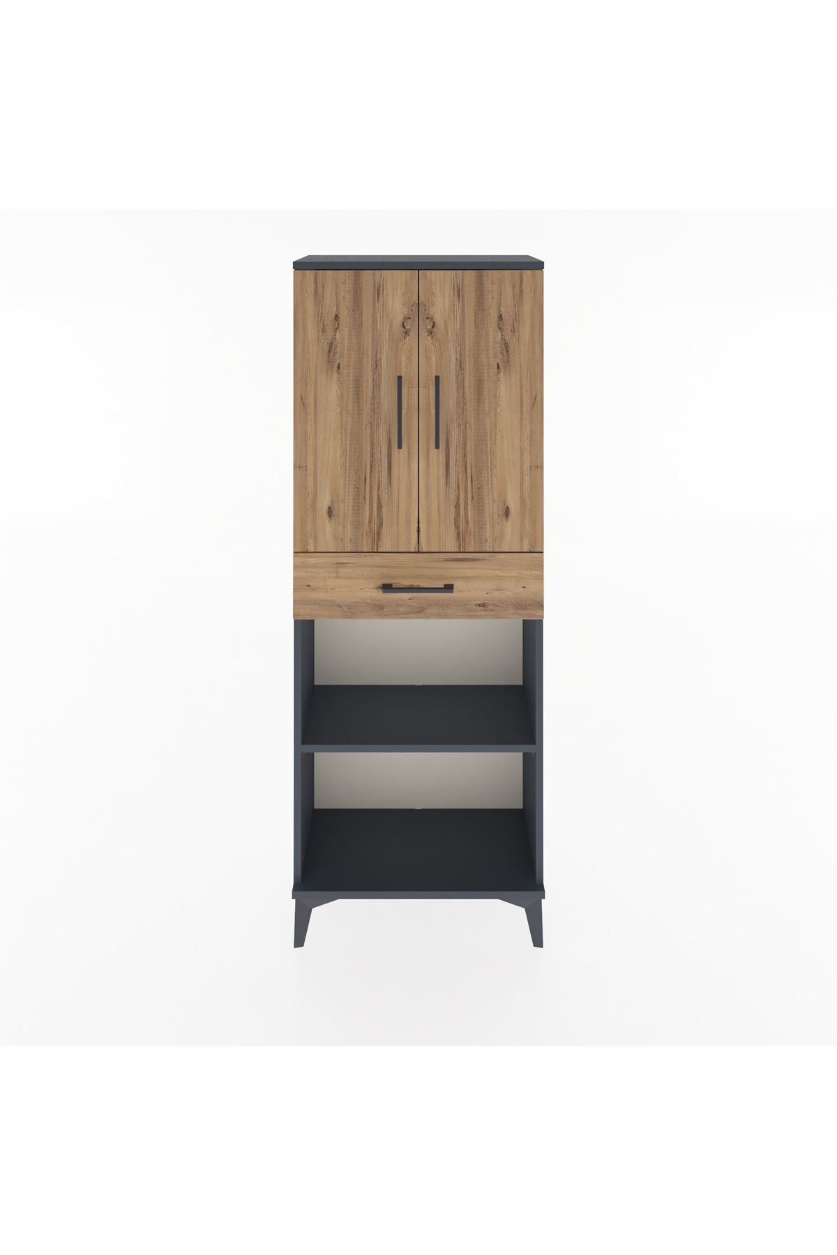 Arges Dolap 3 Raflı Tek Çekmeceli 2 Kapaklı 60x30x163 Antrasit-Çam