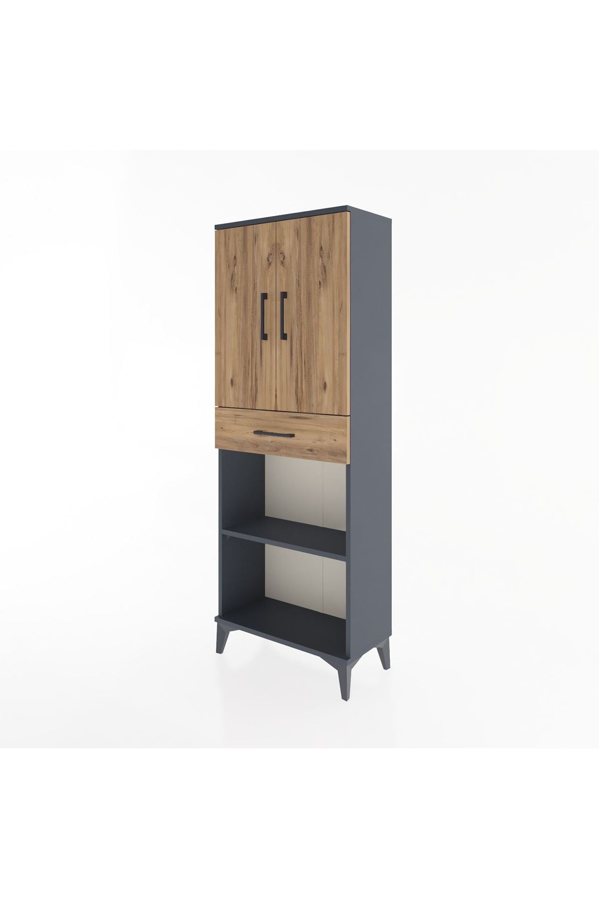 Arges Dolap 3 Raflı Tek Çekmeceli 2 Kapaklı 60x30x163 Antrasit-Çam