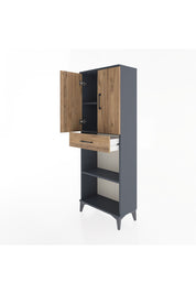 Arges Dolap 3 Raflı Tek Çekmeceli 2 Kapaklı 60x30x163 Antrasit-Çam