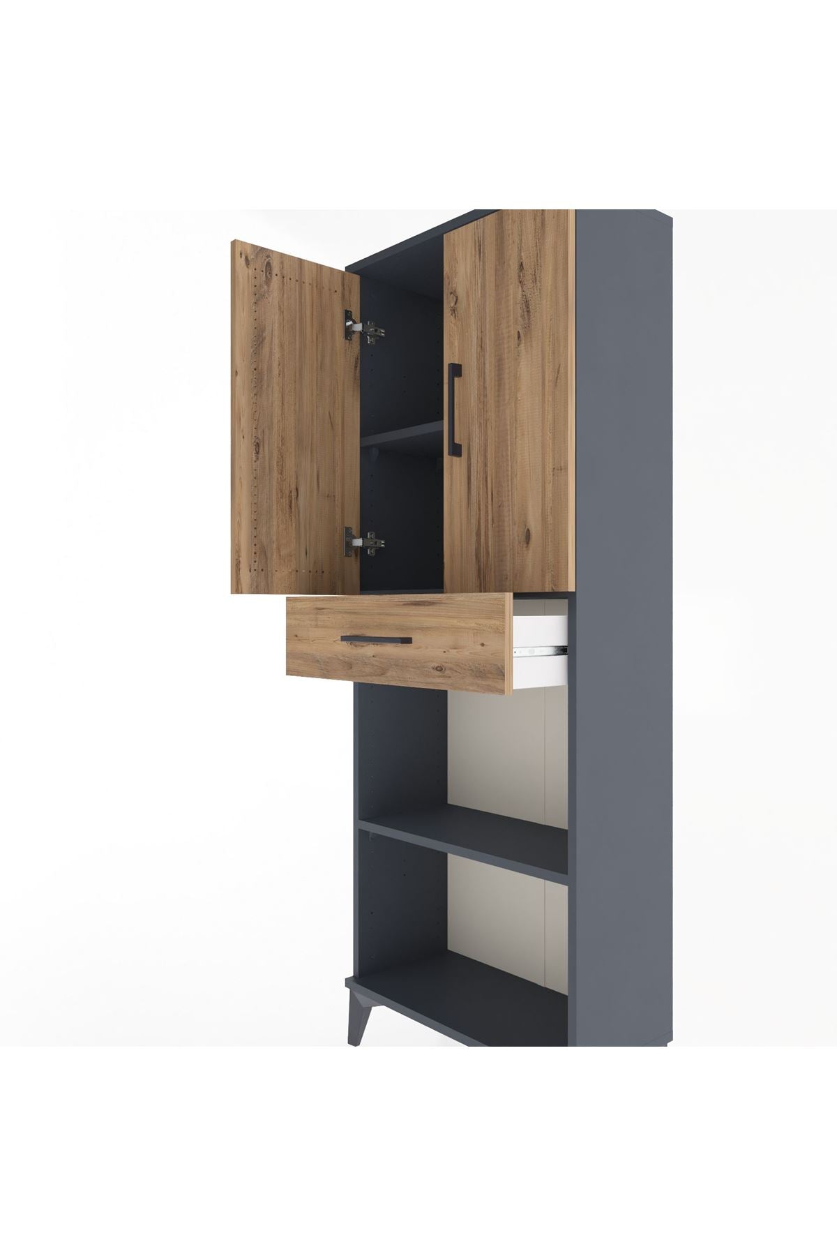Arges Dolap 3 Raflı Tek Çekmeceli 2 Kapaklı 60x30x163 Antrasit-Çam