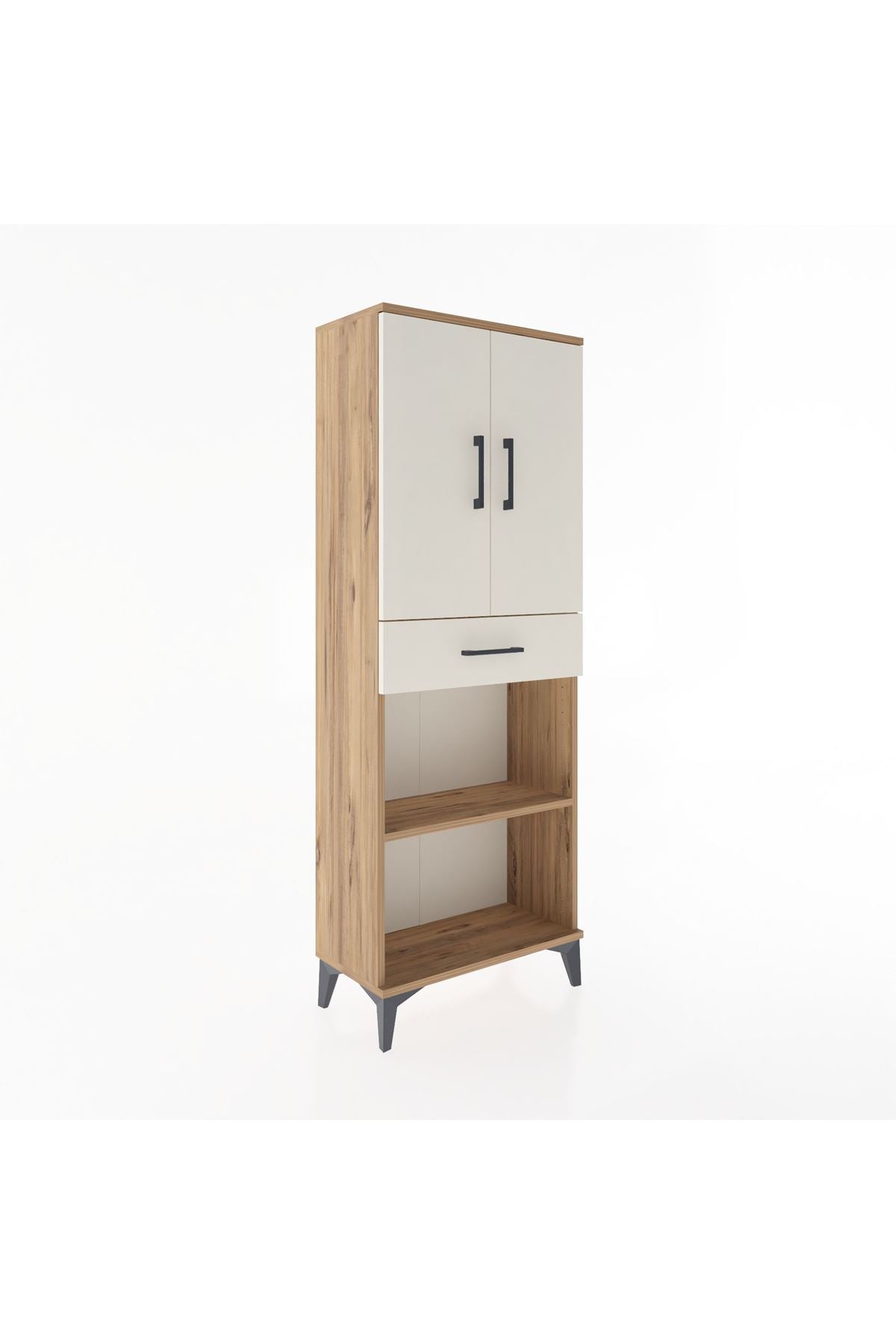 Arges Dolap 3 Raflı Tek Çekmeceli 2 Kapaklı 60x30x163 Çam-Aytaşı