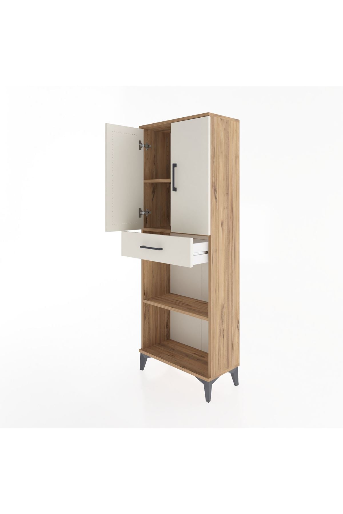Arges Dolap 3 Raflı Tek Çekmeceli 2 Kapaklı 60x30x163 Çam-Aytaşı