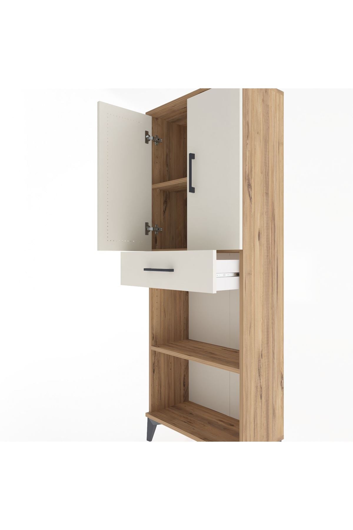 Arges Dolap 3 Raflı Tek Çekmeceli 2 Kapaklı 60x30x163 Çam-Aytaşı