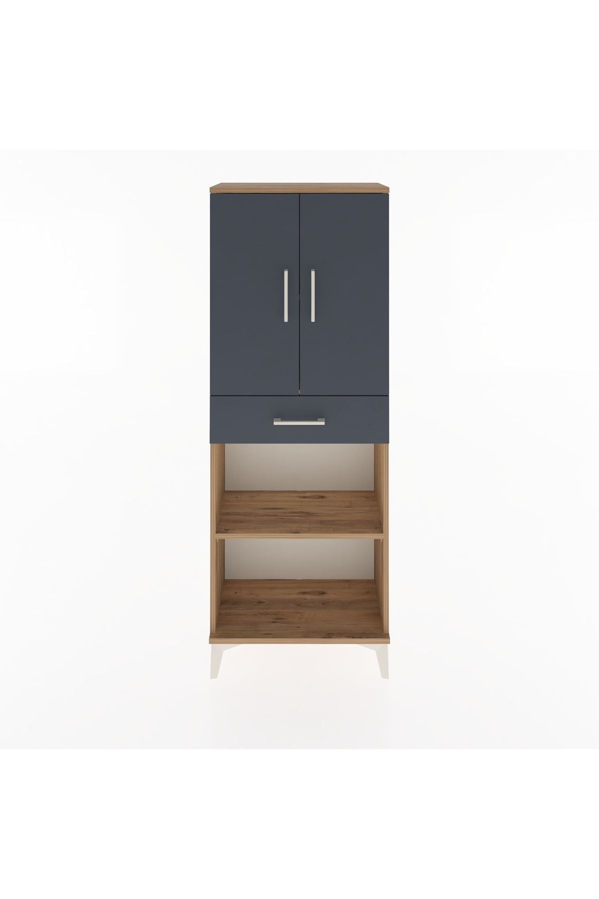 Arges Dolap 3 Raflı Tek Çekmeceli 2 Kapaklı 60x30x163 Çam-Antrasit