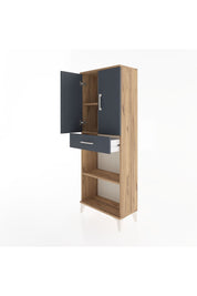 Arges Dolap 3 Raflı Tek Çekmeceli 2 Kapaklı 60x30x163 Çam-Antrasit