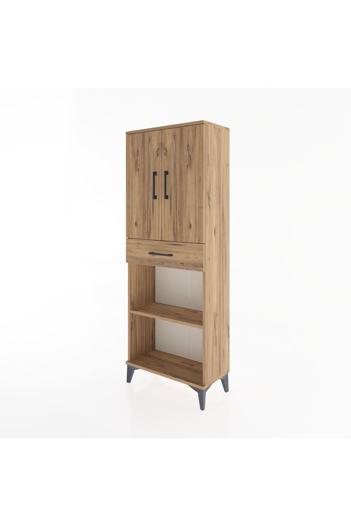 Arges Dolap 3 Raflı Tek Çekmeceli 2 Kapaklı 60x30x163 Çam-Çam