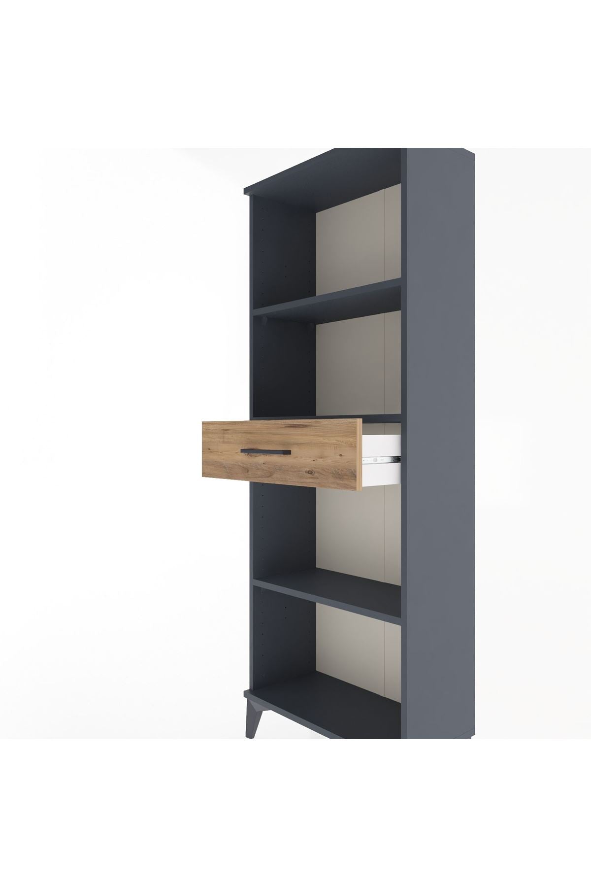 Arges Dolap 3 Raflı Tek Çekmeceli 60x30x163 Antrasit-Çam