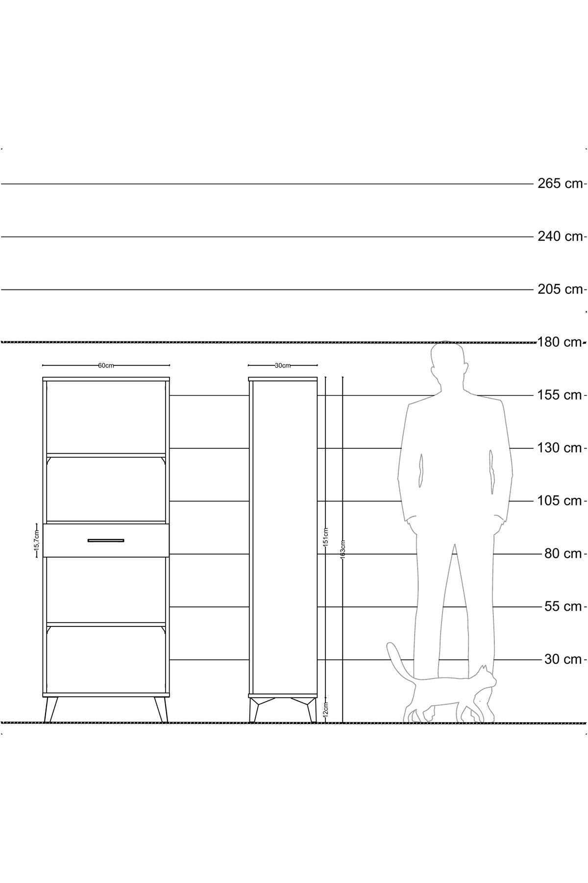 Arges Dolap 3 Raflı Tek Çekmeceli 60x30x163 Çam-Aytaşı