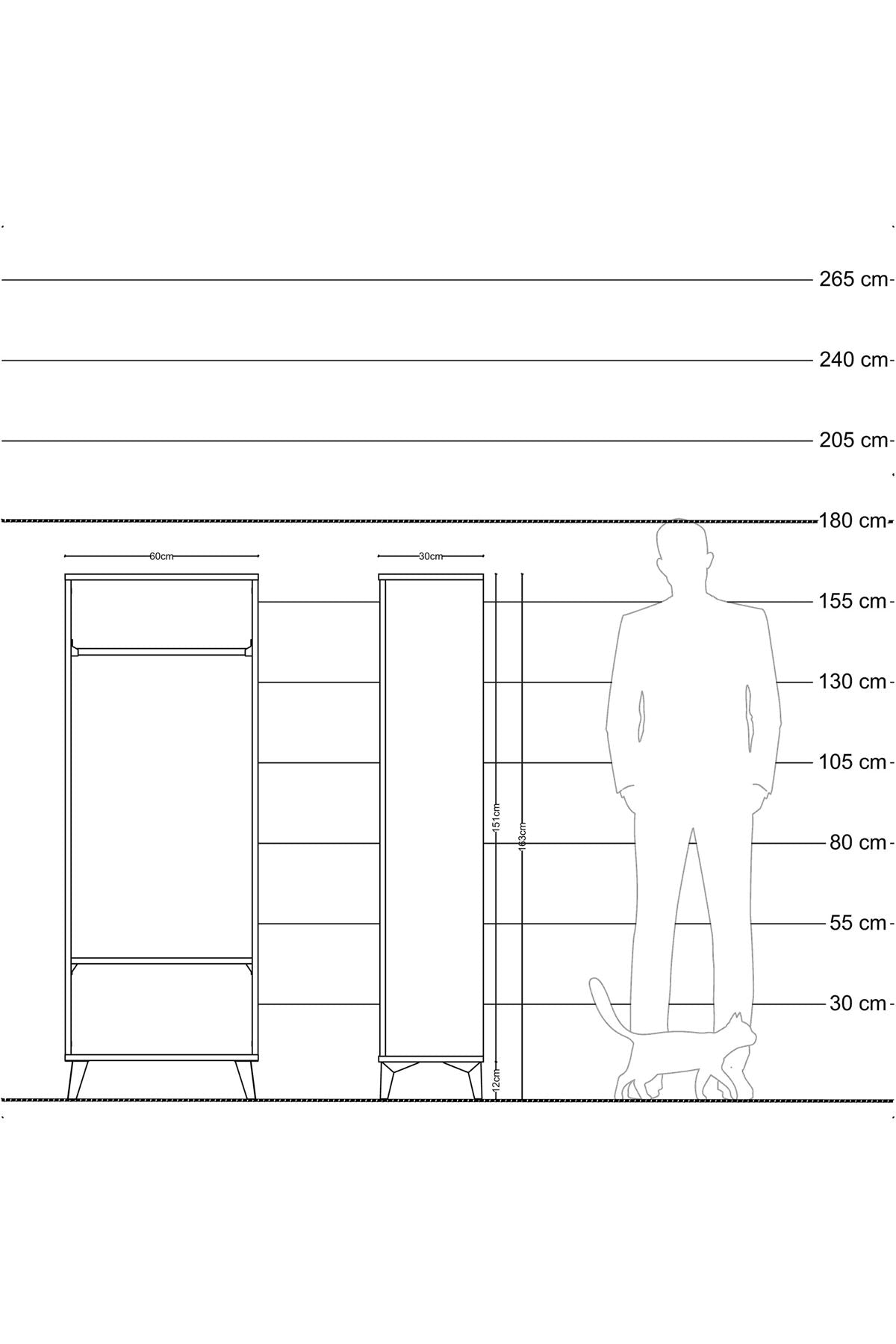 Arges Dolap Tek Raflı Kapaklı Tek Askılı 60x30x163 Antrasit-Antrasit