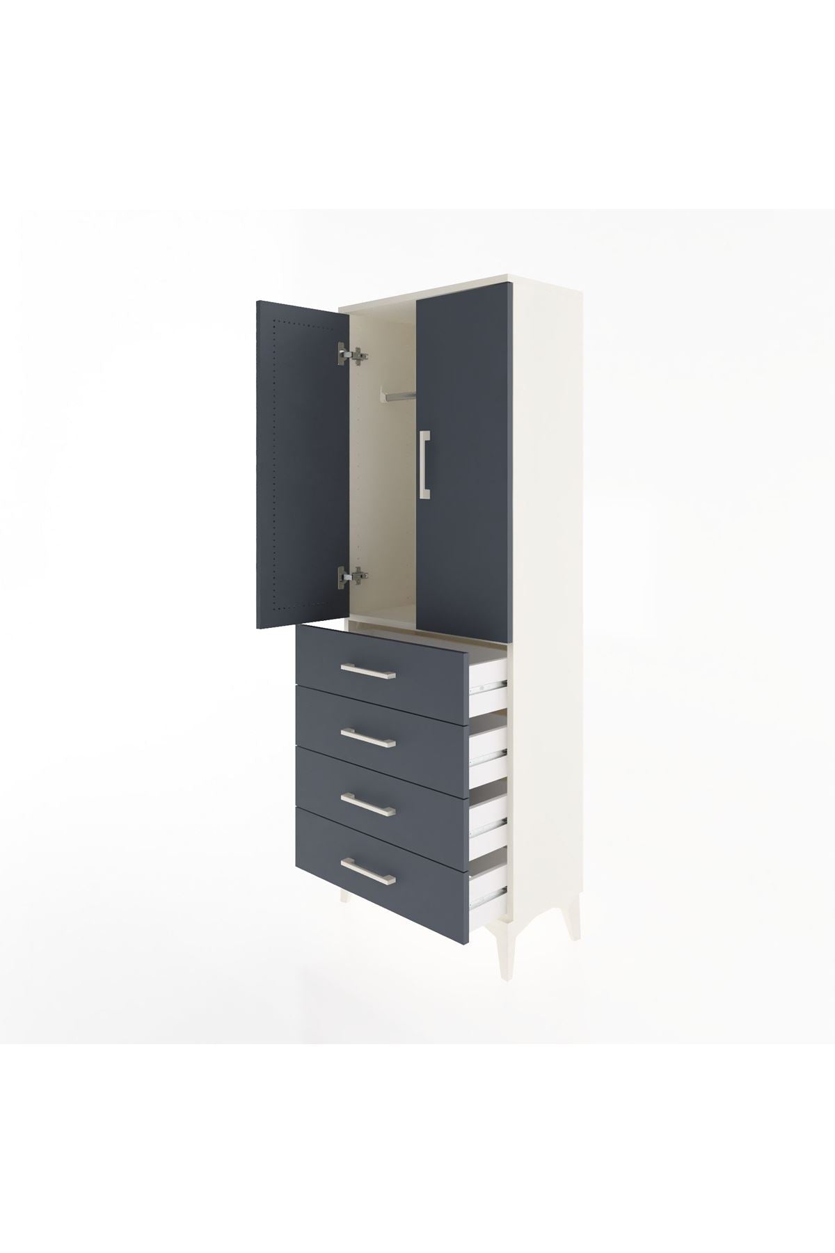 Arges Dolap Tek Raflı 4 Çekmeceli Tek Askılı 60x30x163 Aytaşı-Antrasit