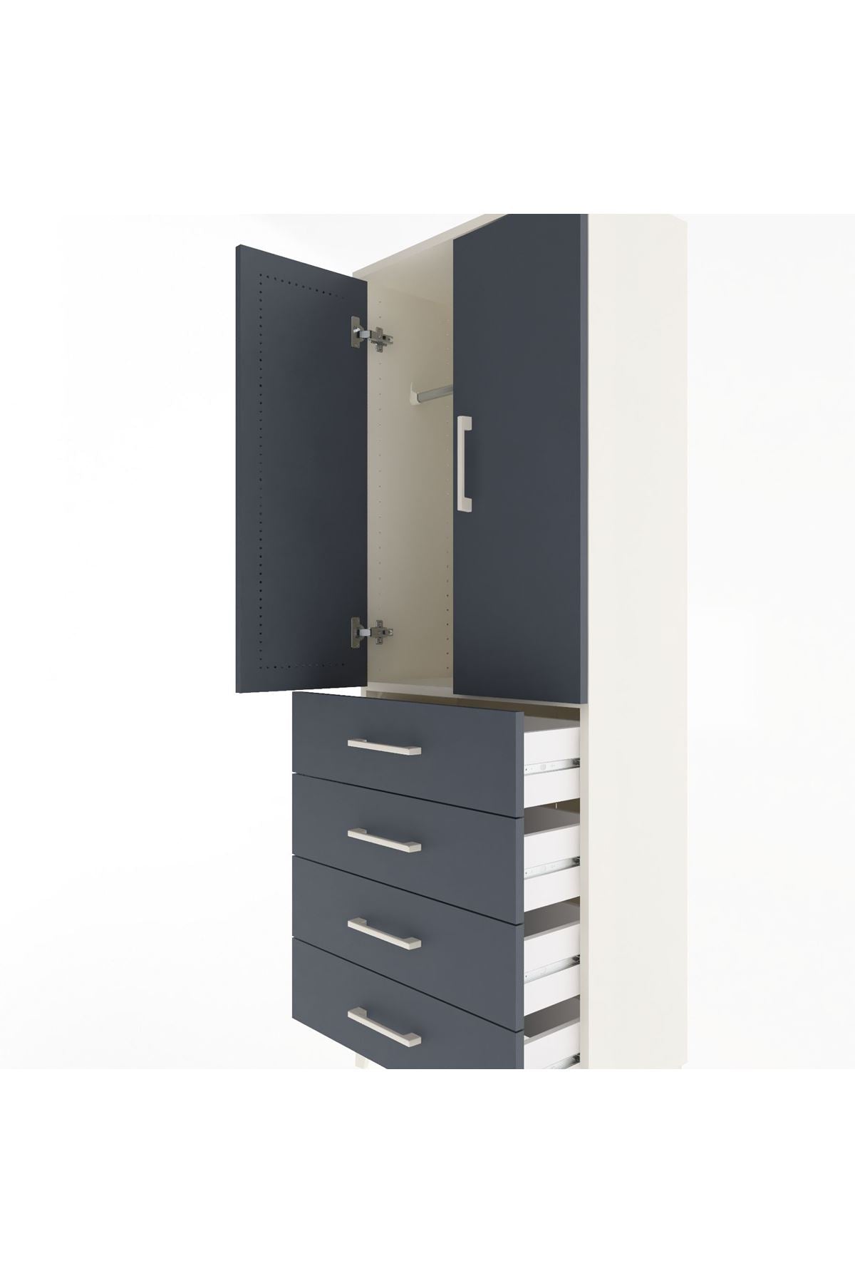 Arges Dolap Tek Raflı 4 Çekmeceli Tek Askılı 60x30x163 Aytaşı-Antrasit