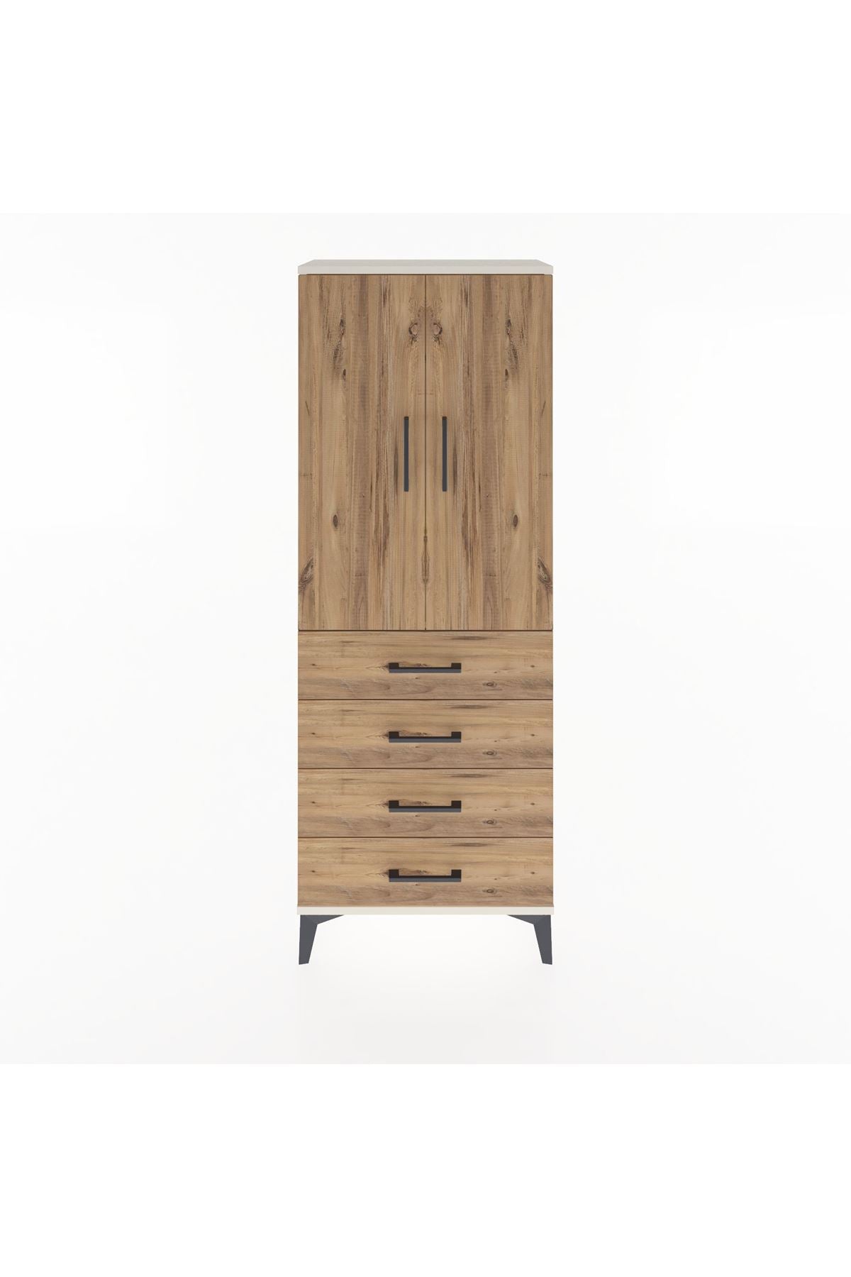 Arges Dolap Tek Raflı 4 Çekmeceli Tek Askılı 60x30x163 Aytaşı-Çam