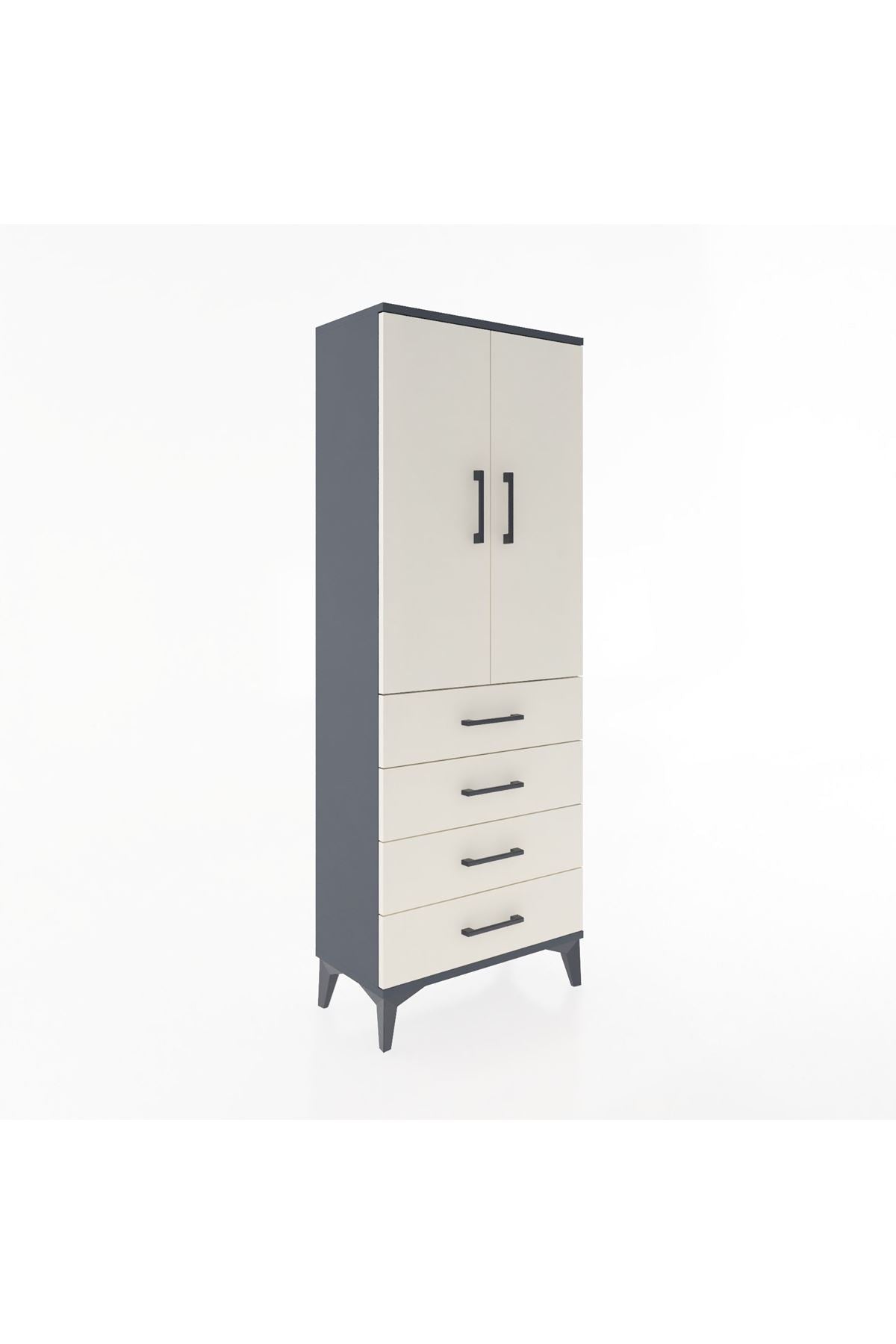 Arges Dolap Tek Raflı 4 Çekmeceli Tek Askılı 60x30x163 Antrasit-Aytaşı