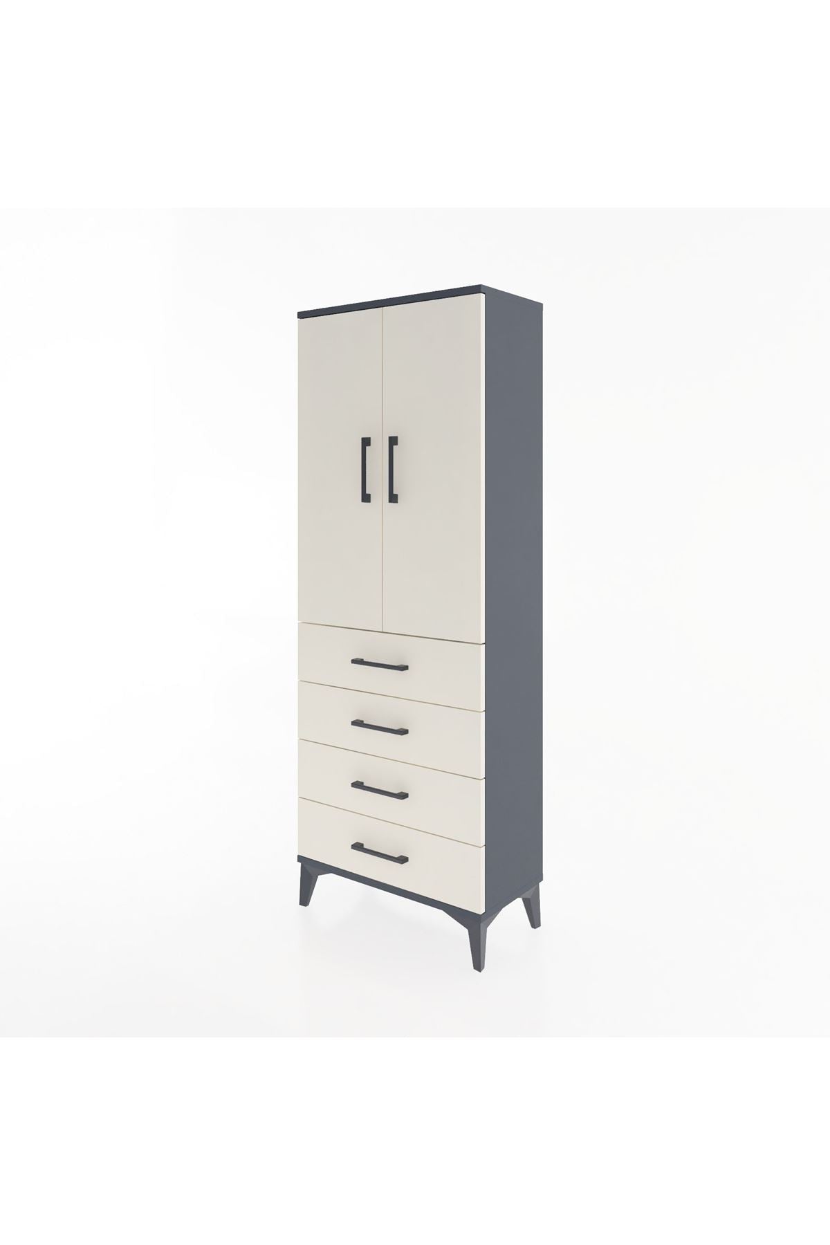 Arges Dolap Tek Raflı 4 Çekmeceli Tek Askılı 60x30x163 Antrasit-Aytaşı