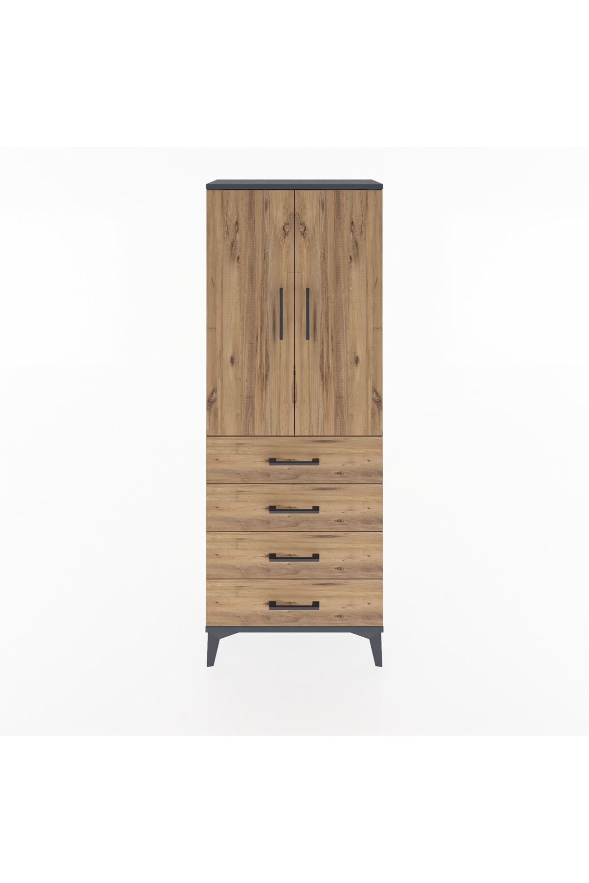 Arges Dolap Tek Raflı 4 Çekmeceli Tek Askılı 60x30x163 Antrasit-Çam