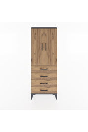 Arges Dolap Tek Raflı 4 Çekmeceli Tek Askılı 60x30x163 Antrasit-Çam