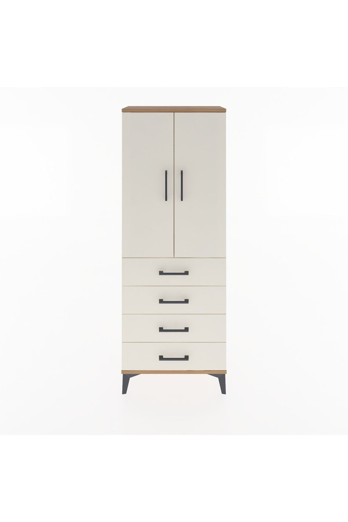 Arges Dolap Tek Raflı 4 Çekmeceli Tek Askılı 60x30x163 Çam-Aytaşı