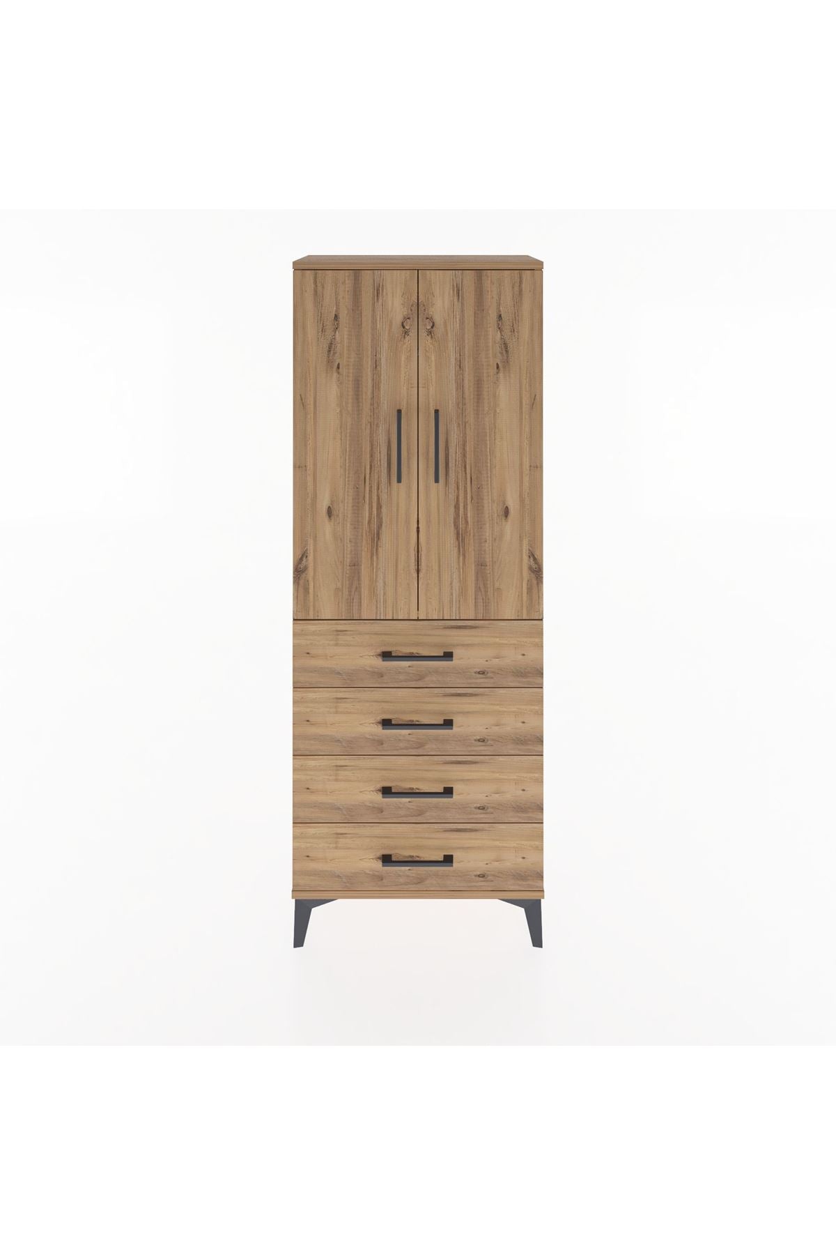 Arges Dolap Tek Raflı 4 Çekmeceli Tek Askılı 60x30x163 Çam-Çam