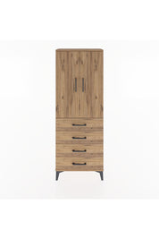 Arges Dolap Tek Raflı 4 Çekmeceli Tek Askılı 60x30x163 Çam-Çam