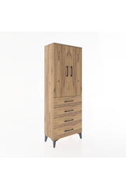 Arges Dolap Tek Raflı 4 Çekmeceli Tek Askılı 60x30x163 Çam-Çam