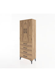 Arges Dolap Tek Raflı 4 Çekmeceli Tek Askılı 60x30x163 Çam-Çam