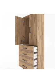 Arges Dolap Tek Raflı 4 Çekmeceli Tek Askılı 60x30x163 Çam-Çam