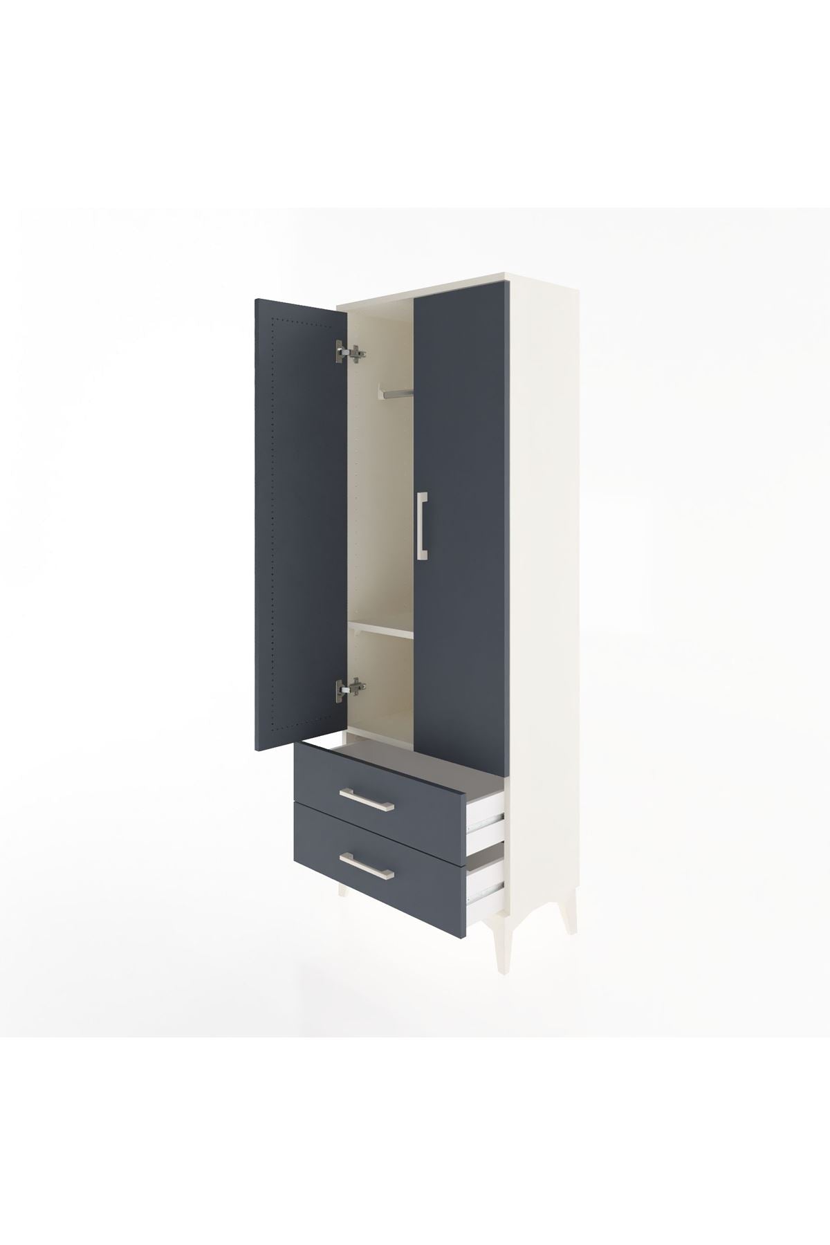 Arges Dolap 2 Raflı 2 Çekmeceli Tek Askılı 60x30x163 Aytaşı-Antrasit