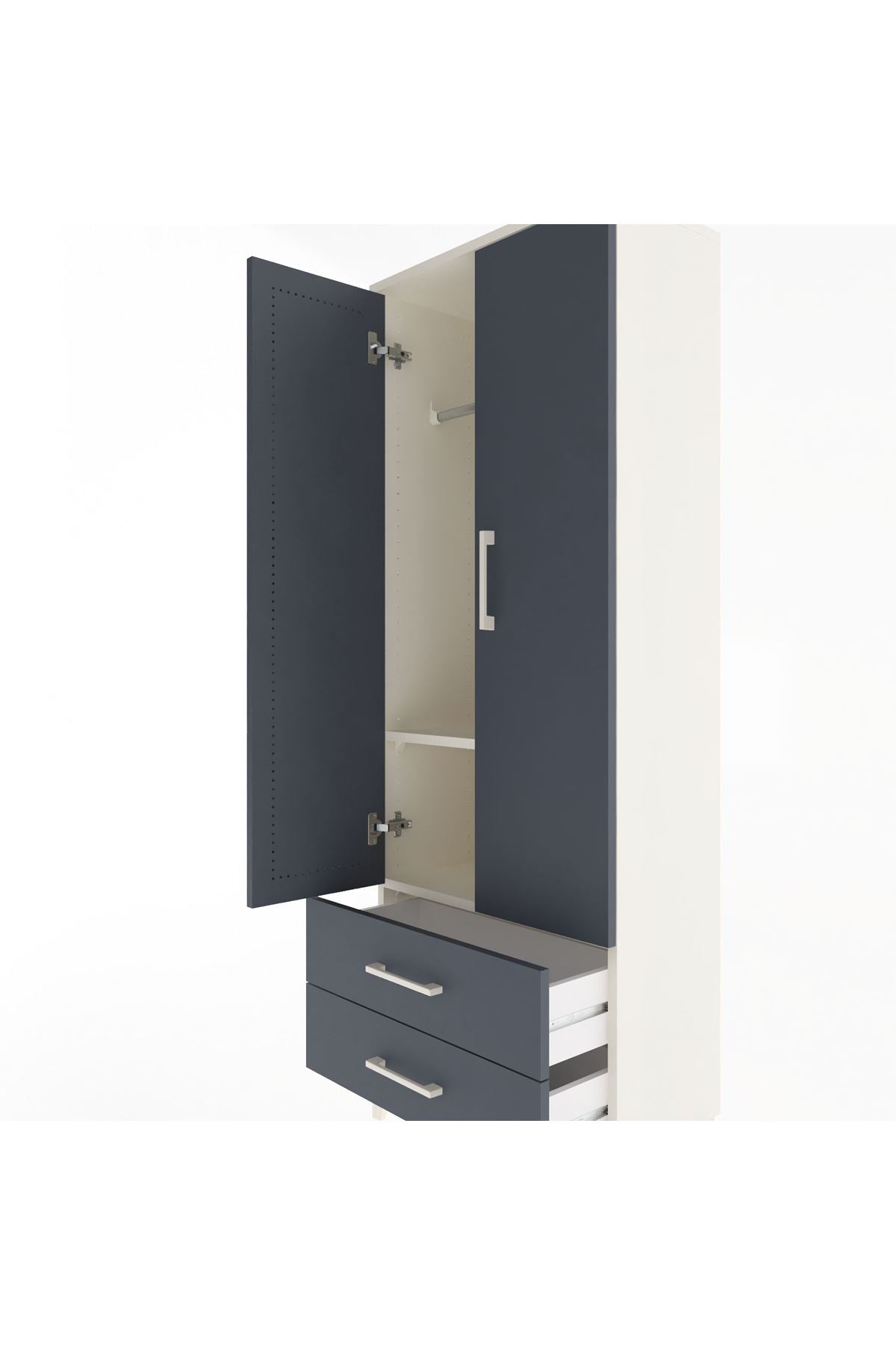 Arges Dolap 2 Raflı 2 Çekmeceli Tek Askılı 60x30x163 Aytaşı-Antrasit