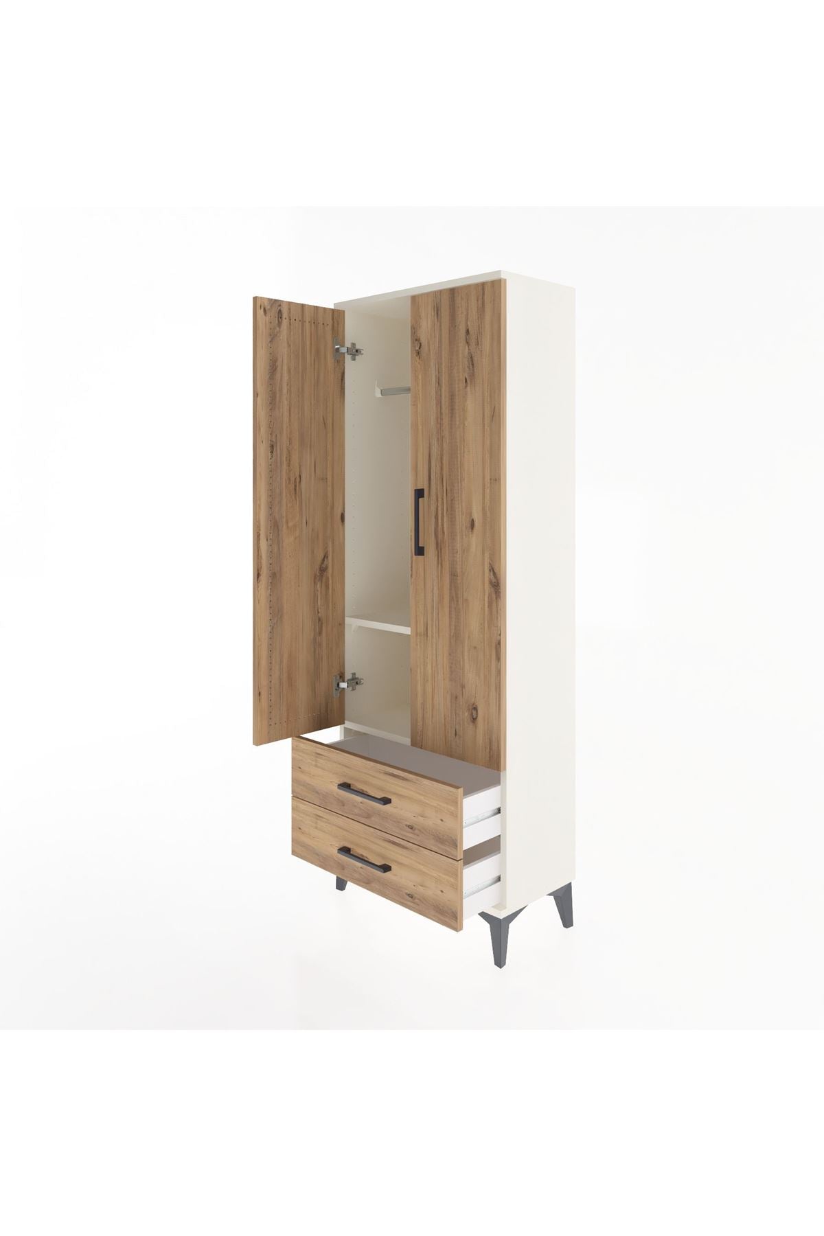 Arges Dolap 2 Raflı 2 Çekmeceli Tek Askılı 60x30x163 Aytaşı-Çam