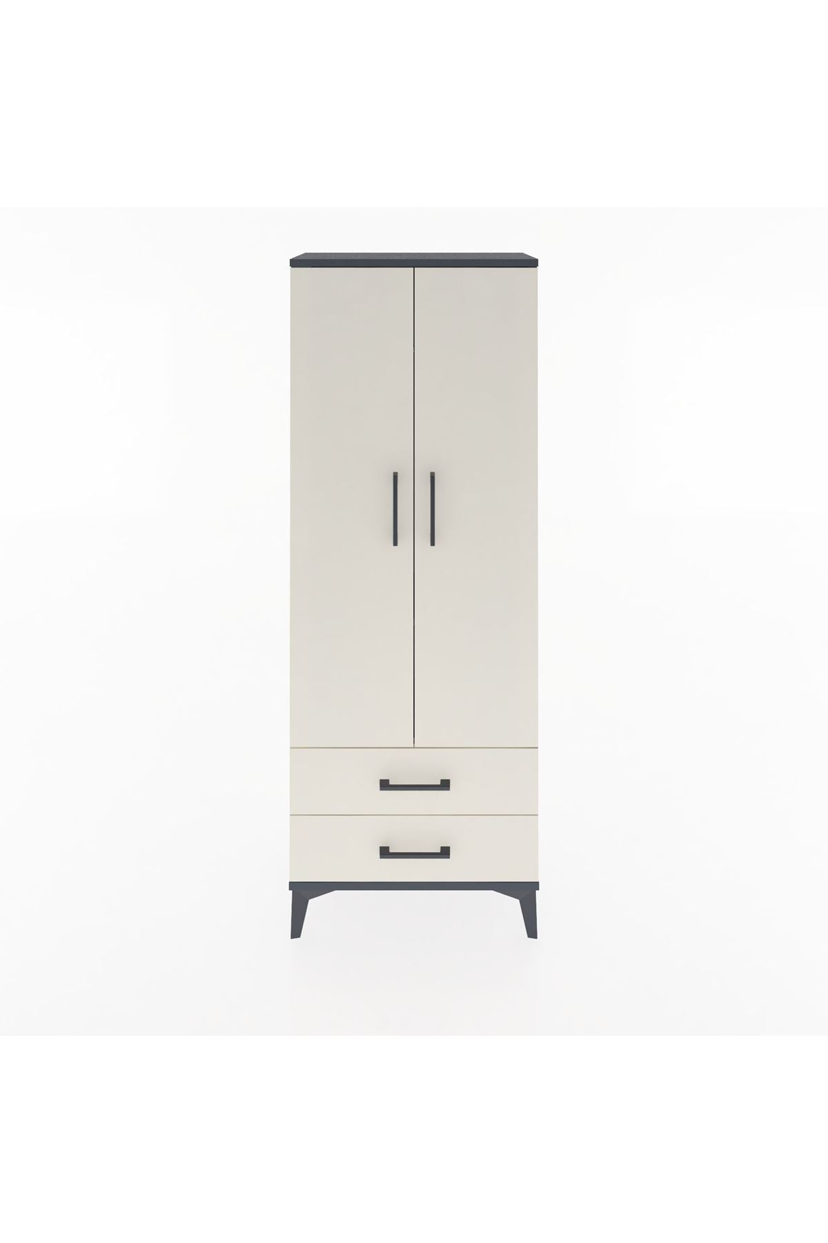 Arges Dolap 2 Raflı 2 Çekmeceli Tek Askılı 60x30x163 Antrasit-Aytaşı