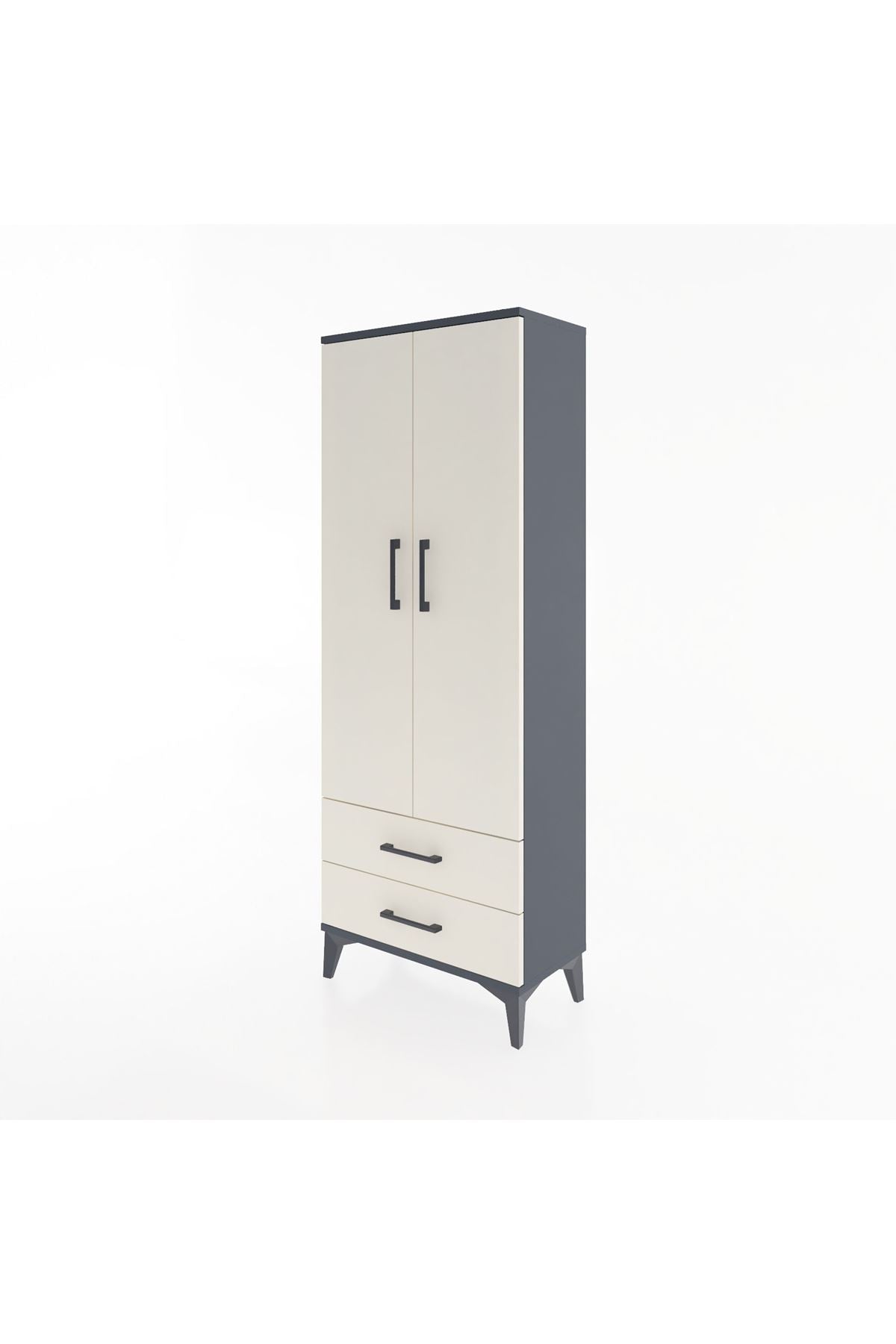 Arges Dolap 2 Raflı 2 Çekmeceli Tek Askılı 60x30x163 Antrasit-Aytaşı