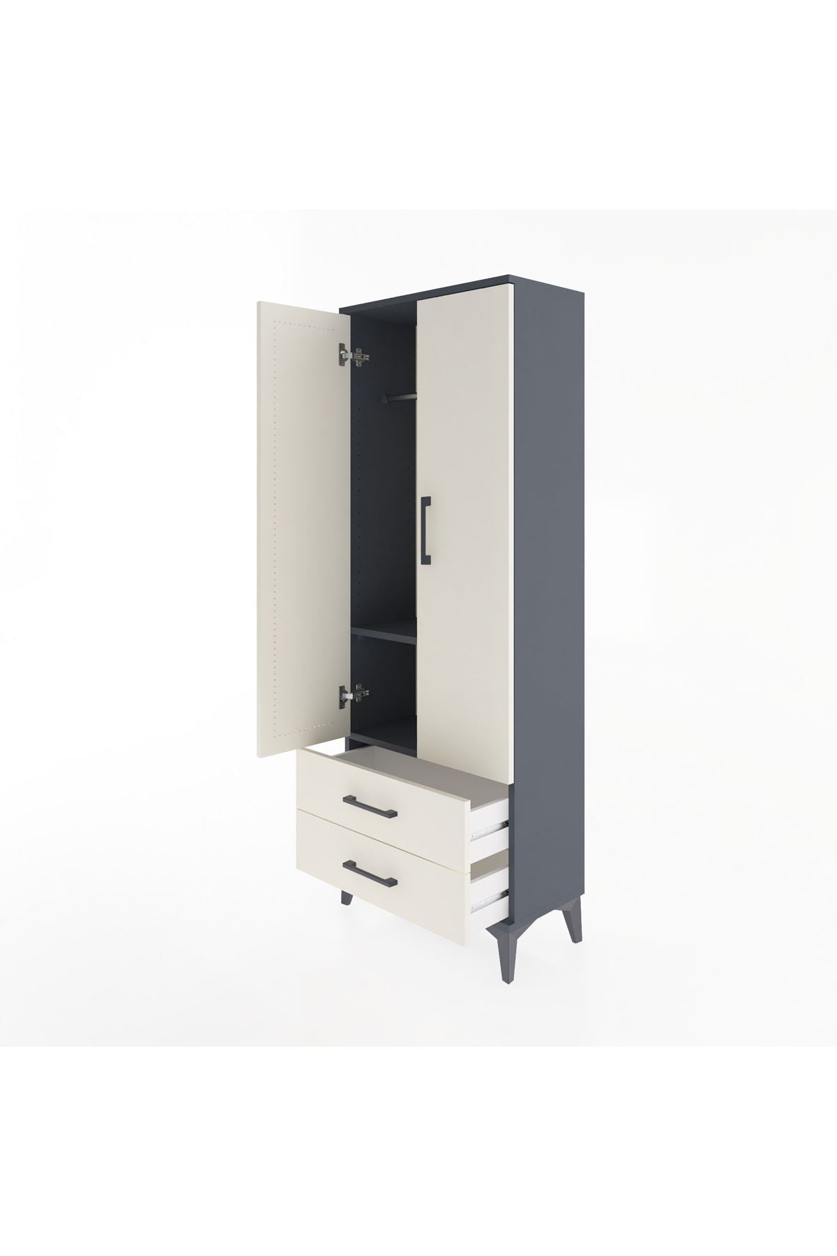 Arges Dolap 2 Raflı 2 Çekmeceli Tek Askılı 60x30x163 Antrasit-Aytaşı
