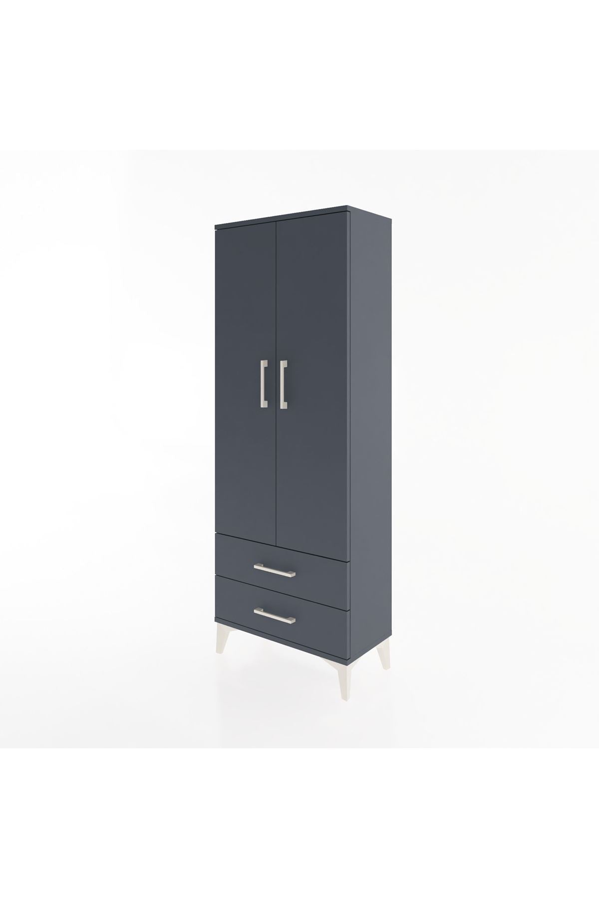 Arges Dolap 2 Raflı 2 Çekmeceli Tek Askılı 60x30x163 Antrasit-Antrasit