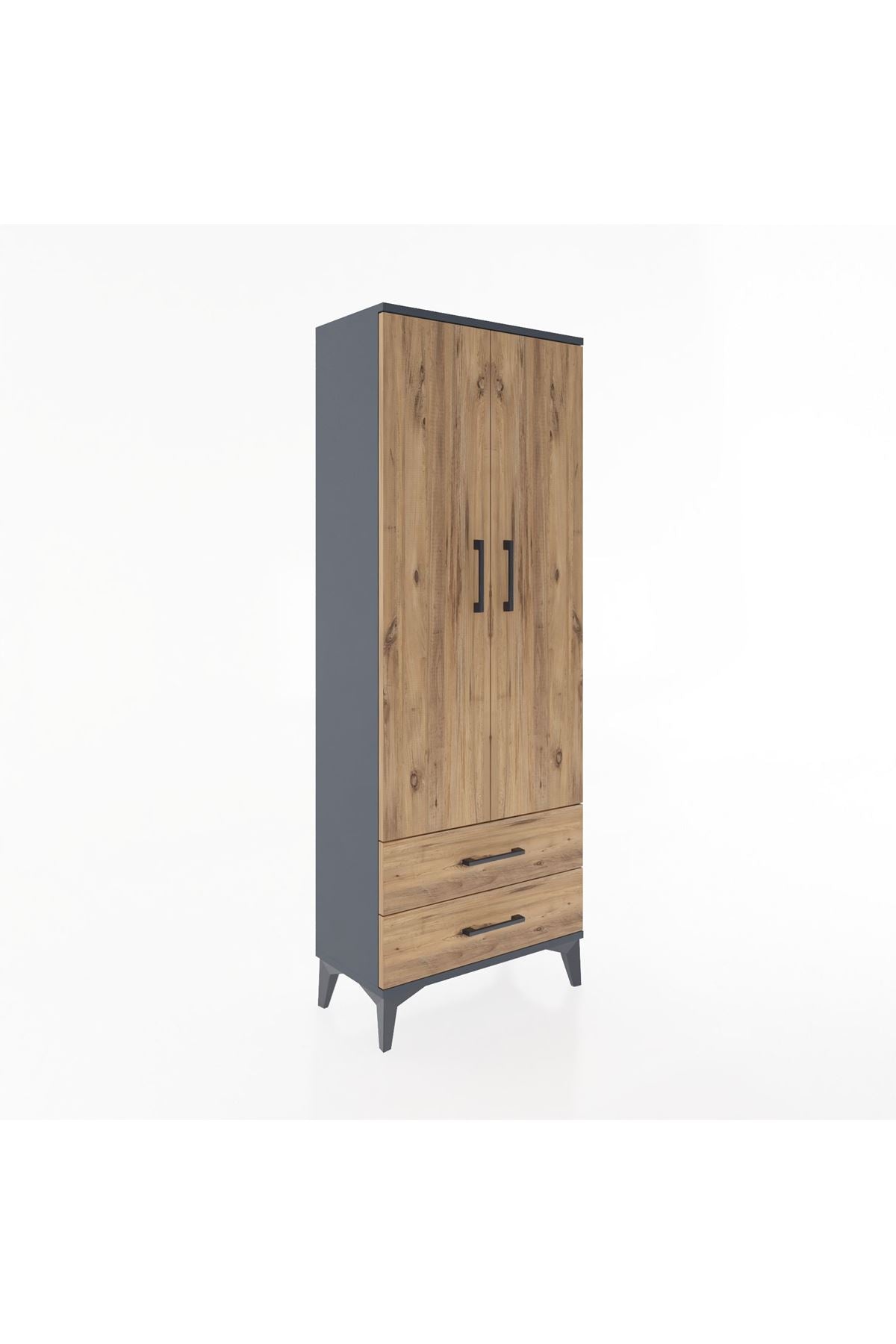 Arges Dolap 2 Raflı 2 Çekmeceli Tek Askılı 60x30x163 Antrasit-Çam