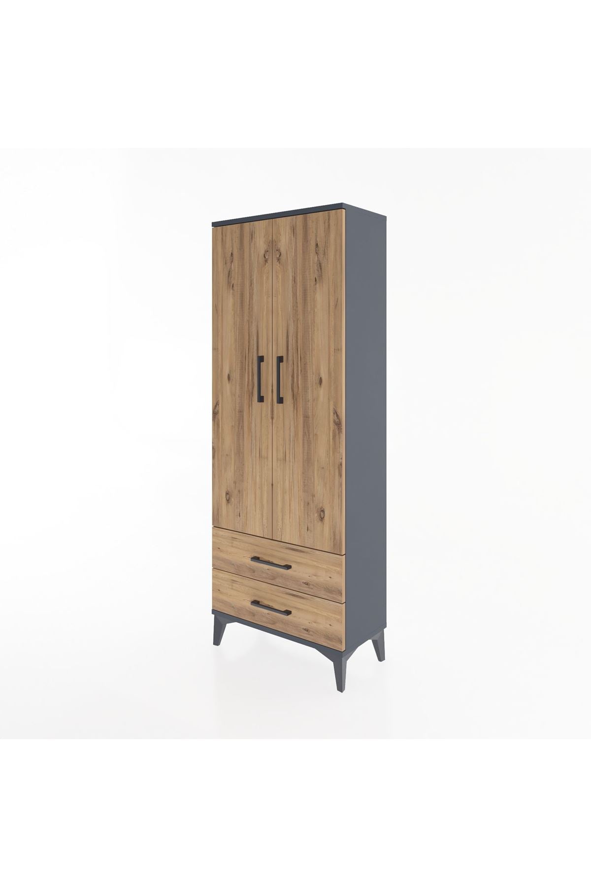 Arges Dolap 2 Raflı 2 Çekmeceli Tek Askılı 60x30x163 Antrasit-Çam