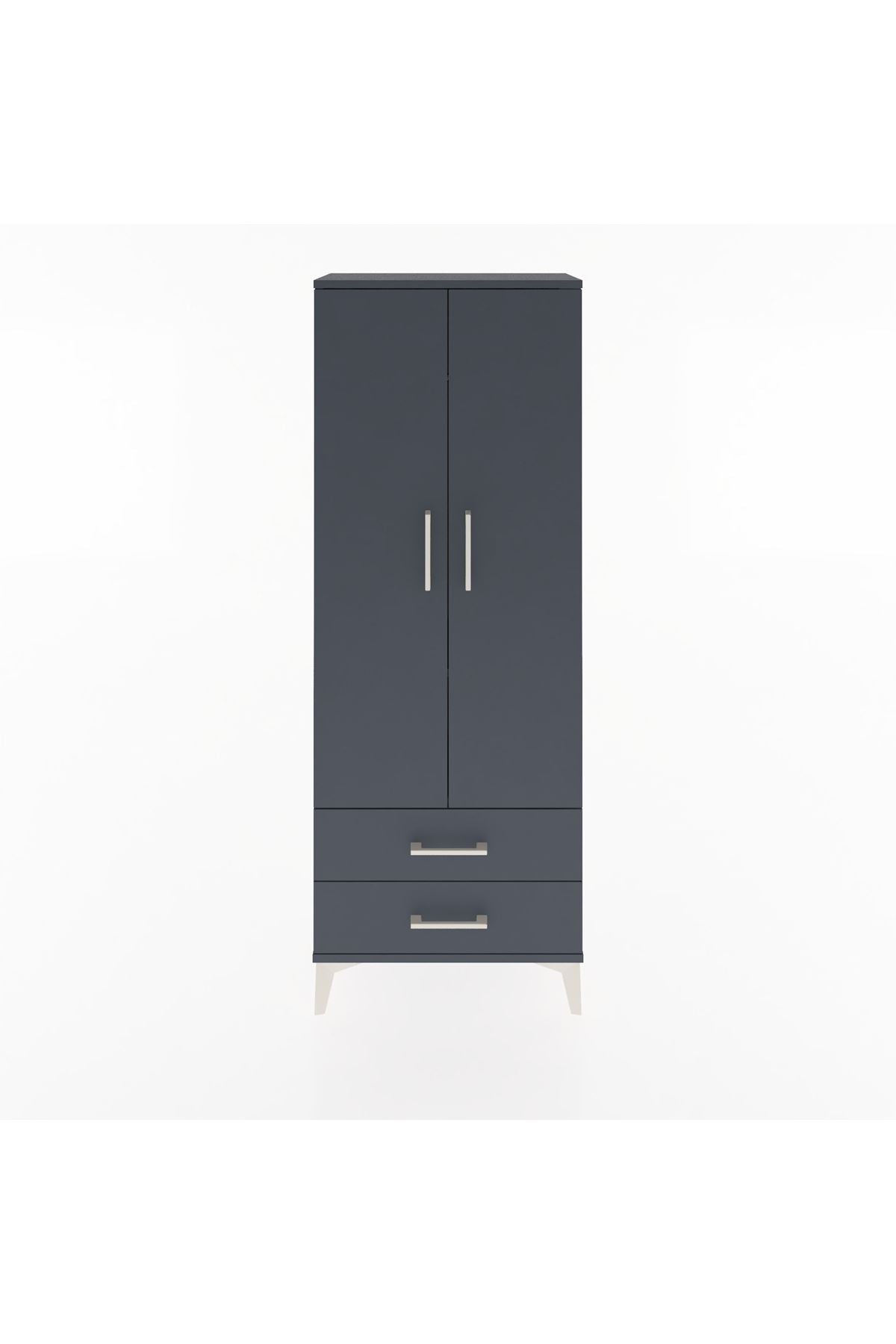 Arges Dolap 2 Raflı 2 Çekmeceli Tek Askılı 60x30x163 Antrasit-Antrasit