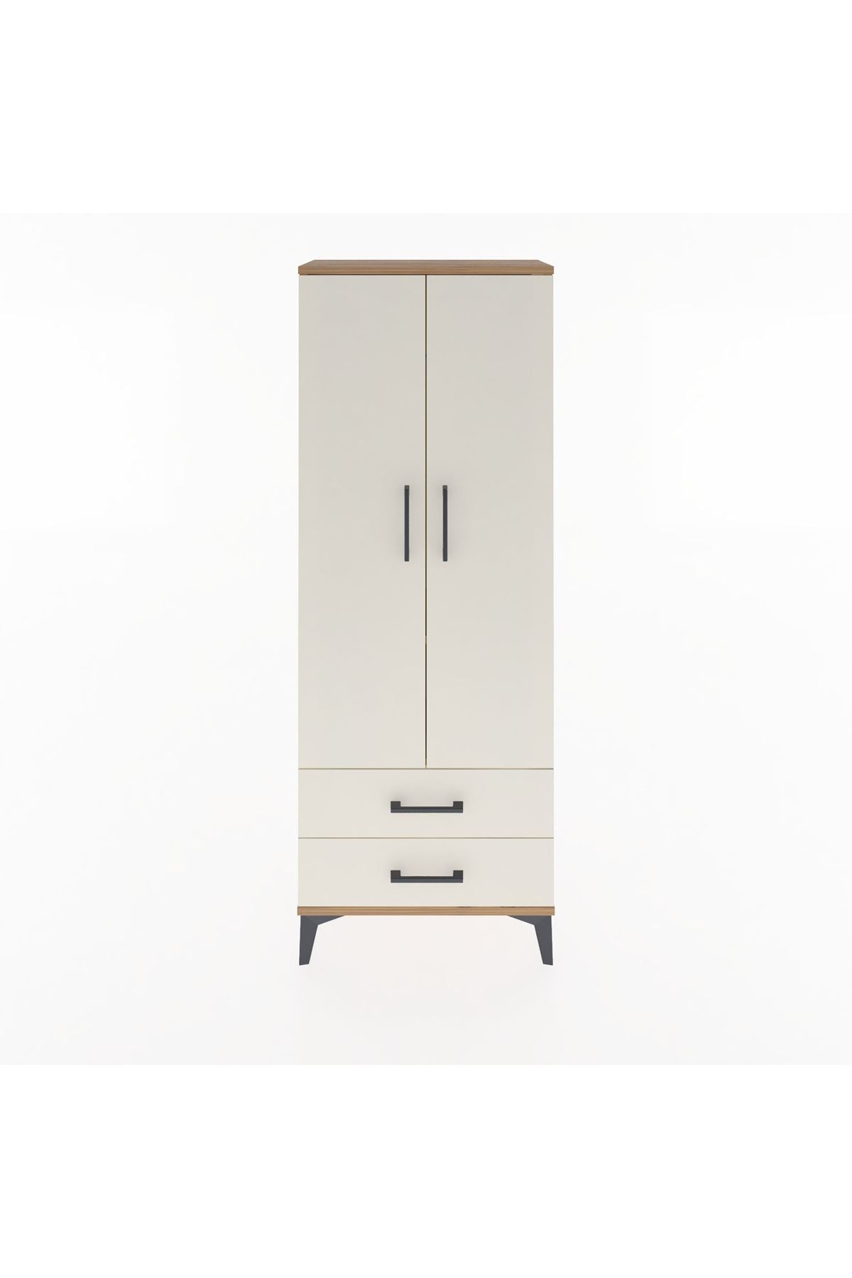 Arges Dolap 2 Raflı 2 Çekmeceli Tek Askılı 60x30x163 Çam-Aytaşı