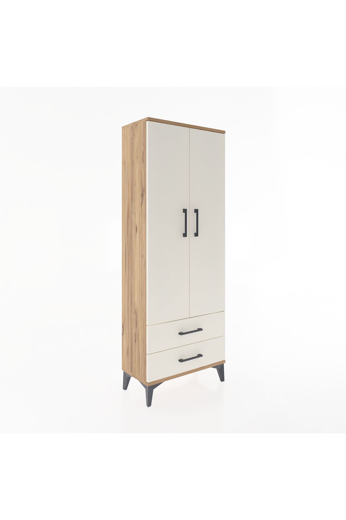 Arges Dolap 2 Raflı 2 Çekmeceli Tek Askılı 60x30x163 Çam-Aytaşı