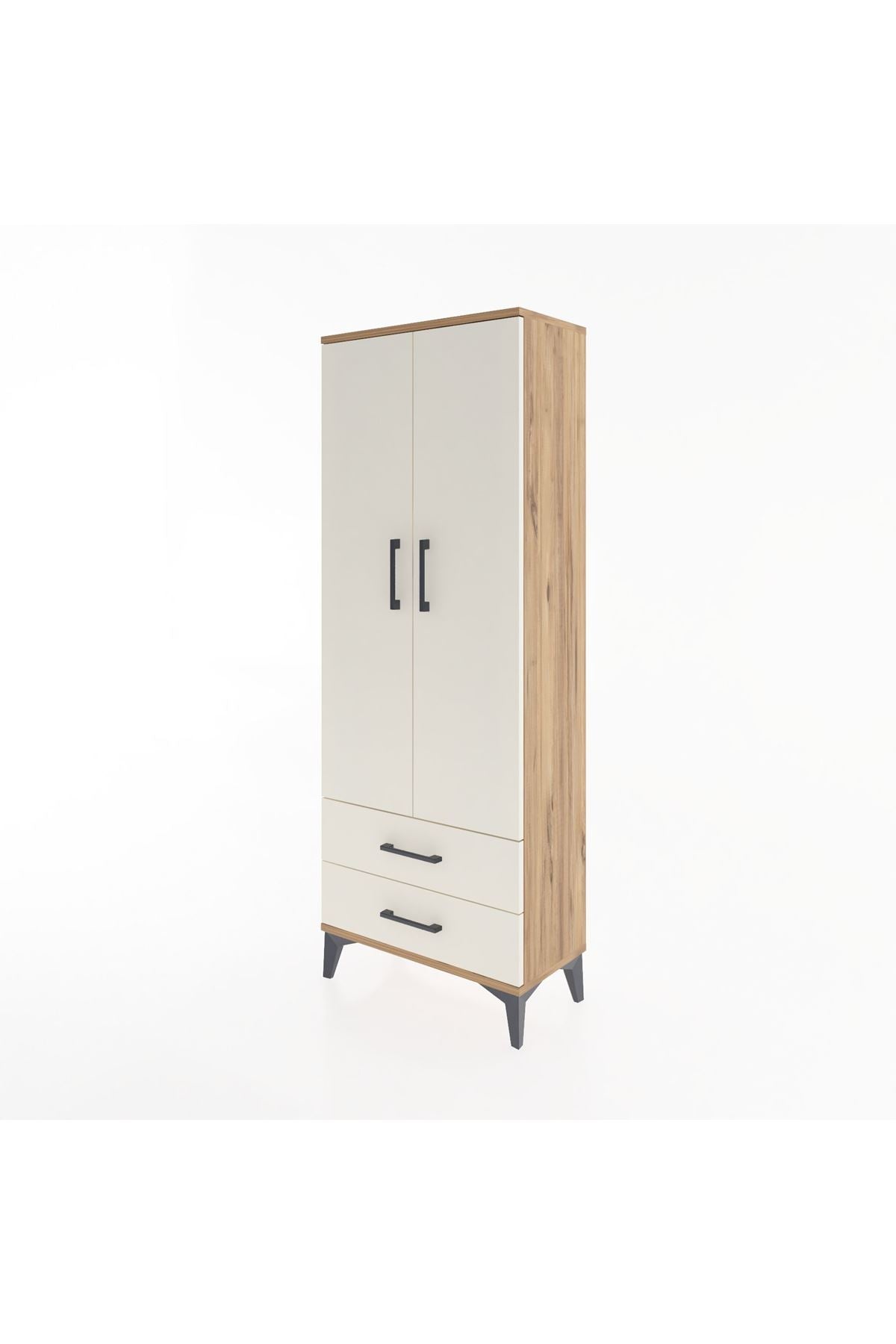Arges Dolap 2 Raflı 2 Çekmeceli Tek Askılı 60x30x163 Çam-Aytaşı