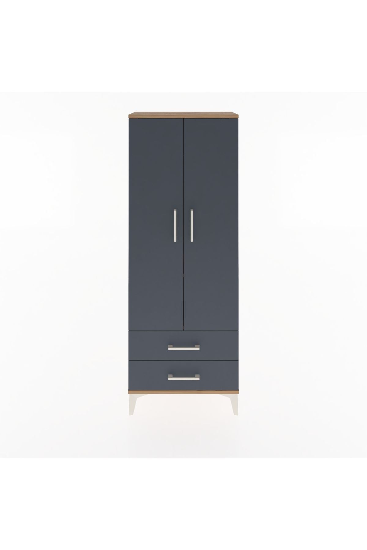 Arges Dolap 2 Raflı 2 Çekmeceli Tek Askılı 60x30x163 Çam-Antrasit
