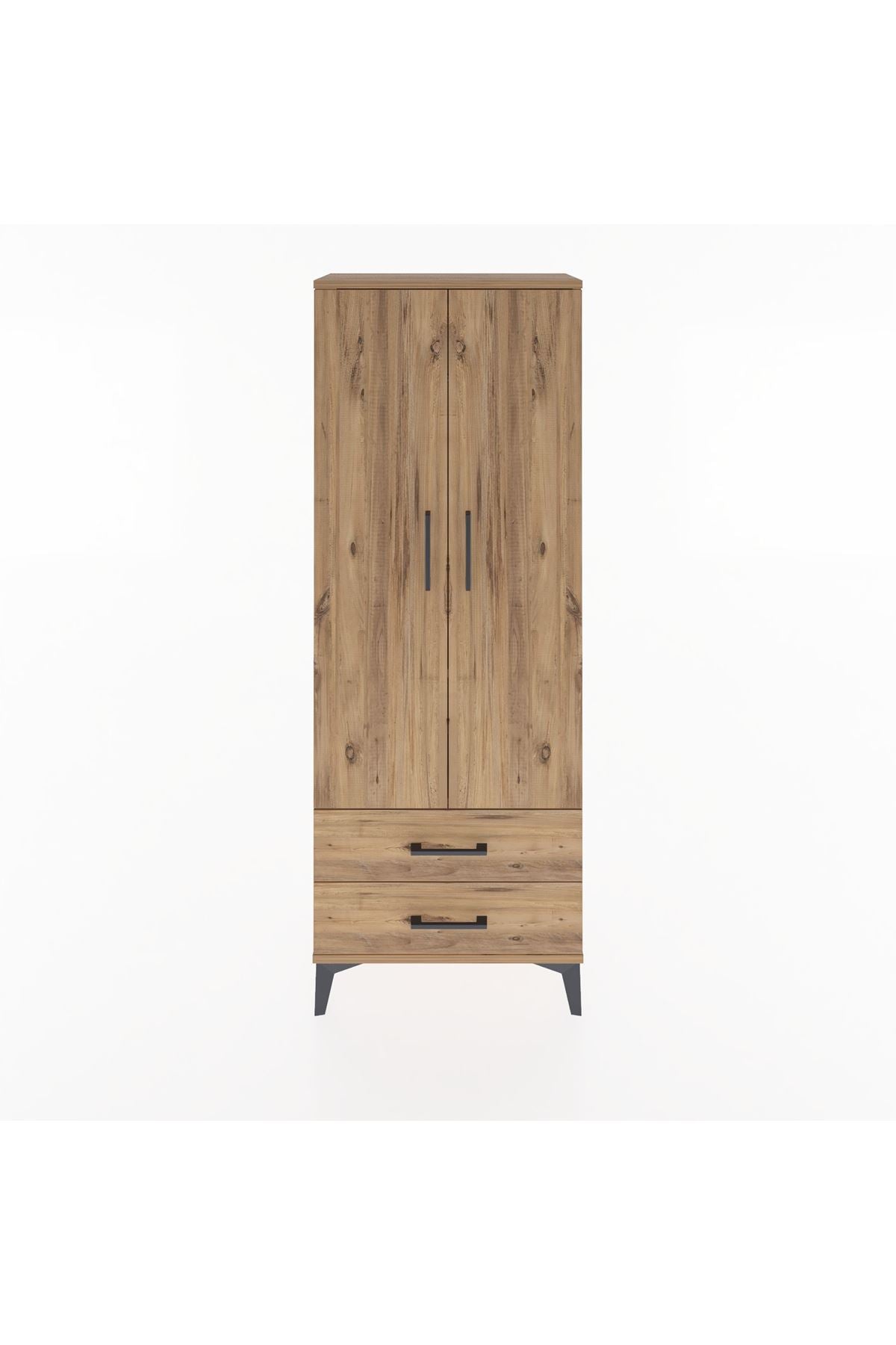 Arges Dolap 2 Raflı 2 Çekmeceli Tek Askılı 60x30x163 Çam-Çam