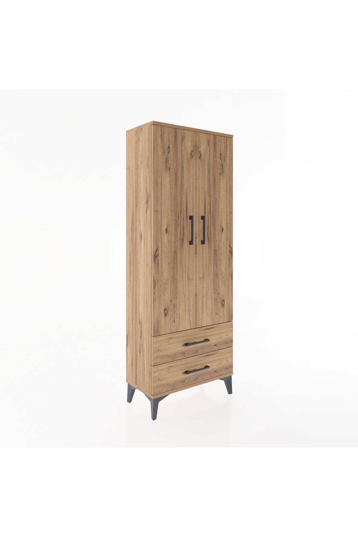 Arges Dolap 2 Raflı 2 Çekmeceli Tek Askılı 60x30x163 Çam-Çam