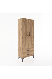 Arges Dolap 2 Raflı 2 Çekmeceli Tek Askılı 60x30x163 Çam-Çam
