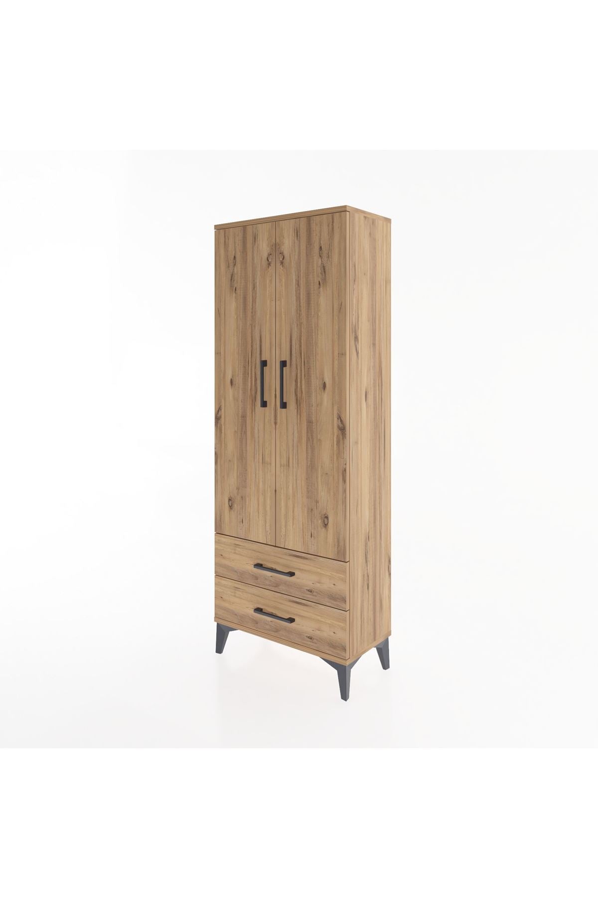 Arges Dolap 2 Raflı 2 Çekmeceli Tek Askılı 60x30x163 Çam-Çam