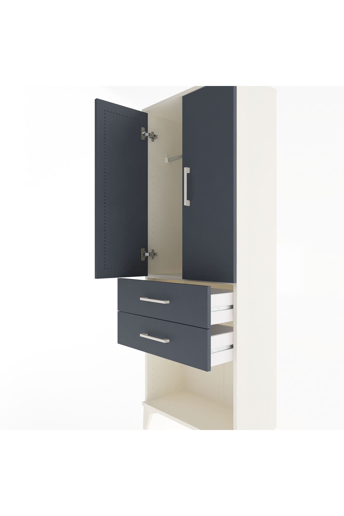 Arges Dolap Tek Raflı 2 Çekmeceli Tek Askılı 60x30x163 Aytaşı-Antrasit