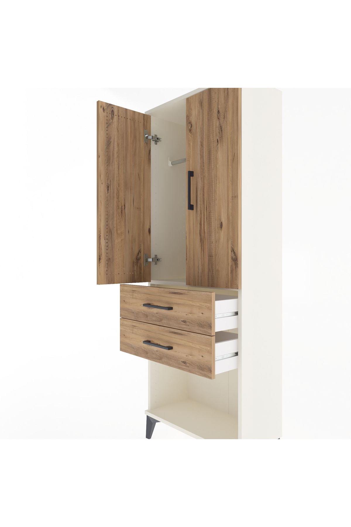 Arges Dolap Tek Raflı 2 Çekmeceli Tek Askılı 60x30x163 Aytaşı-Çam