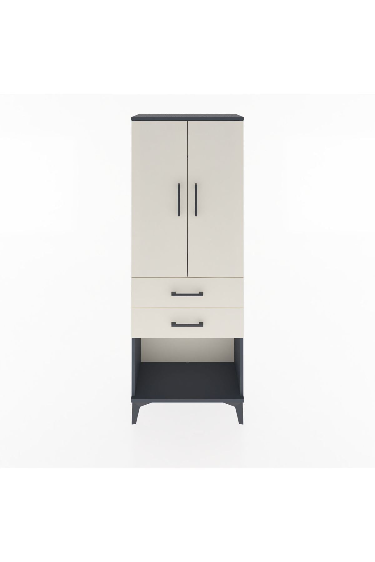 Arges Dolap Tek Raflı 2 Çekmeceli Tek Askılı 60x30x163 Antrasit-Aytaşı