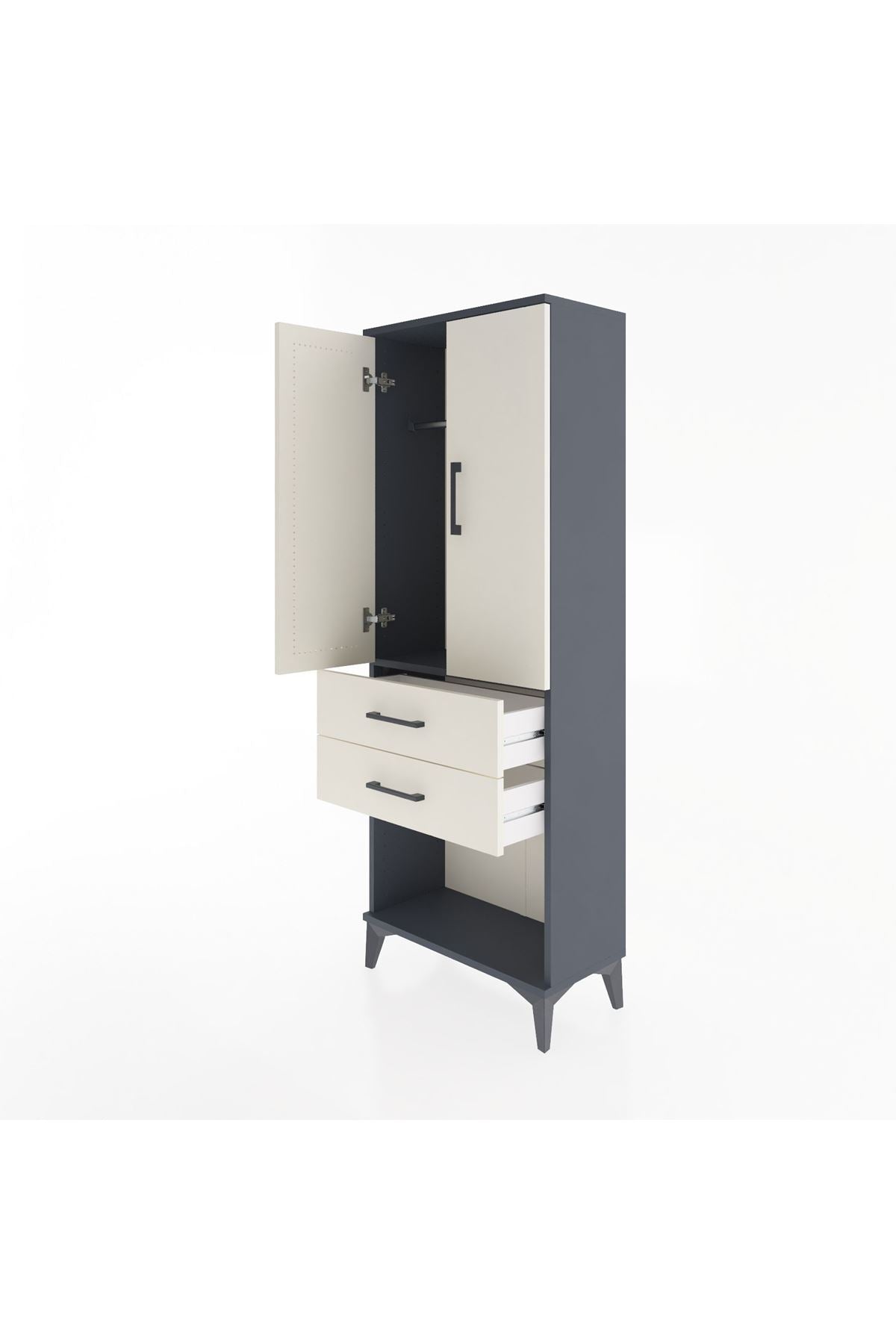 Arges Dolap Tek Raflı 2 Çekmeceli Tek Askılı 60x30x163 Antrasit-Aytaşı