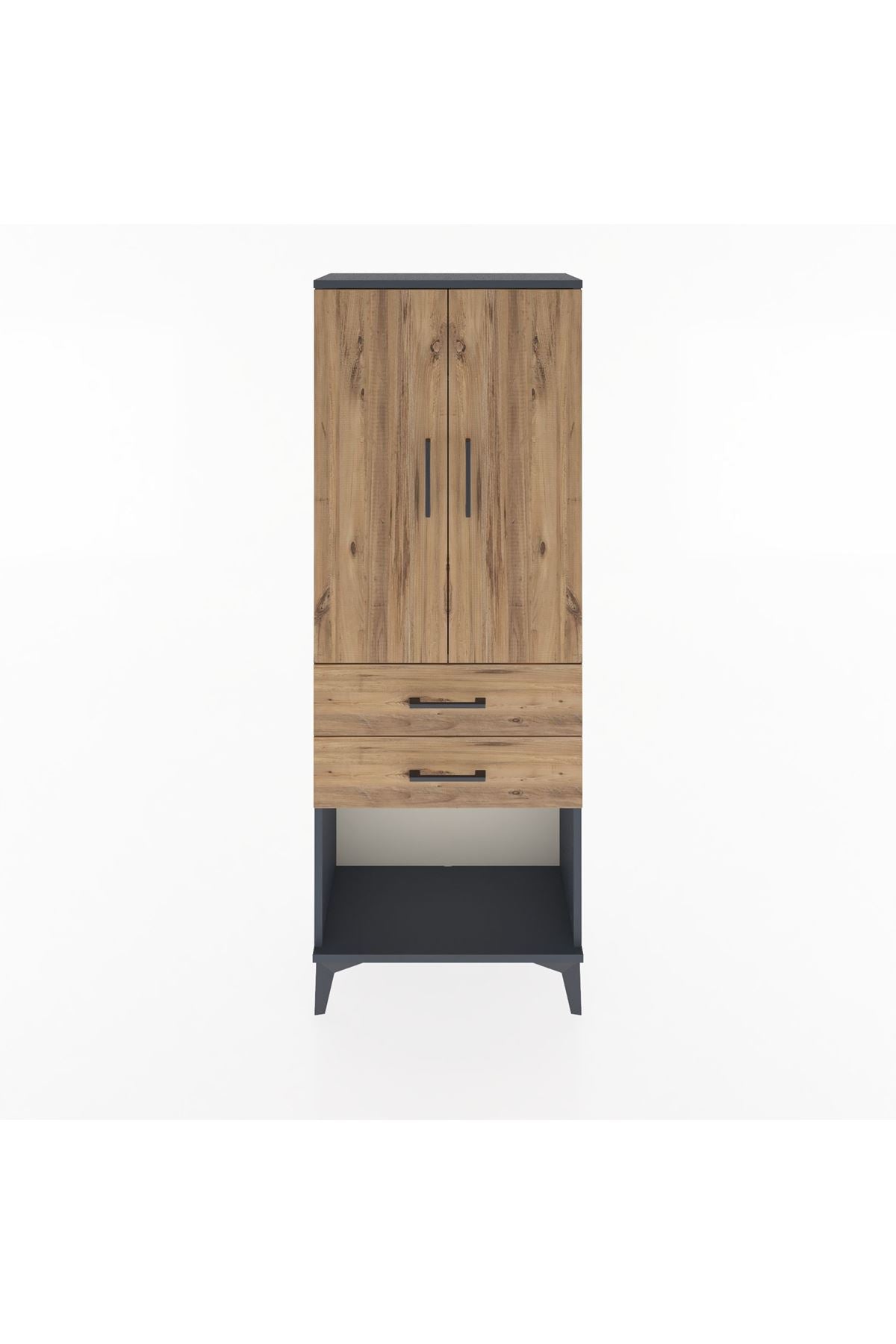 Arges Dolap Tek Raflı 2 Çekmeceli Tek Askılı 60x30x163 Antrasit-Çam