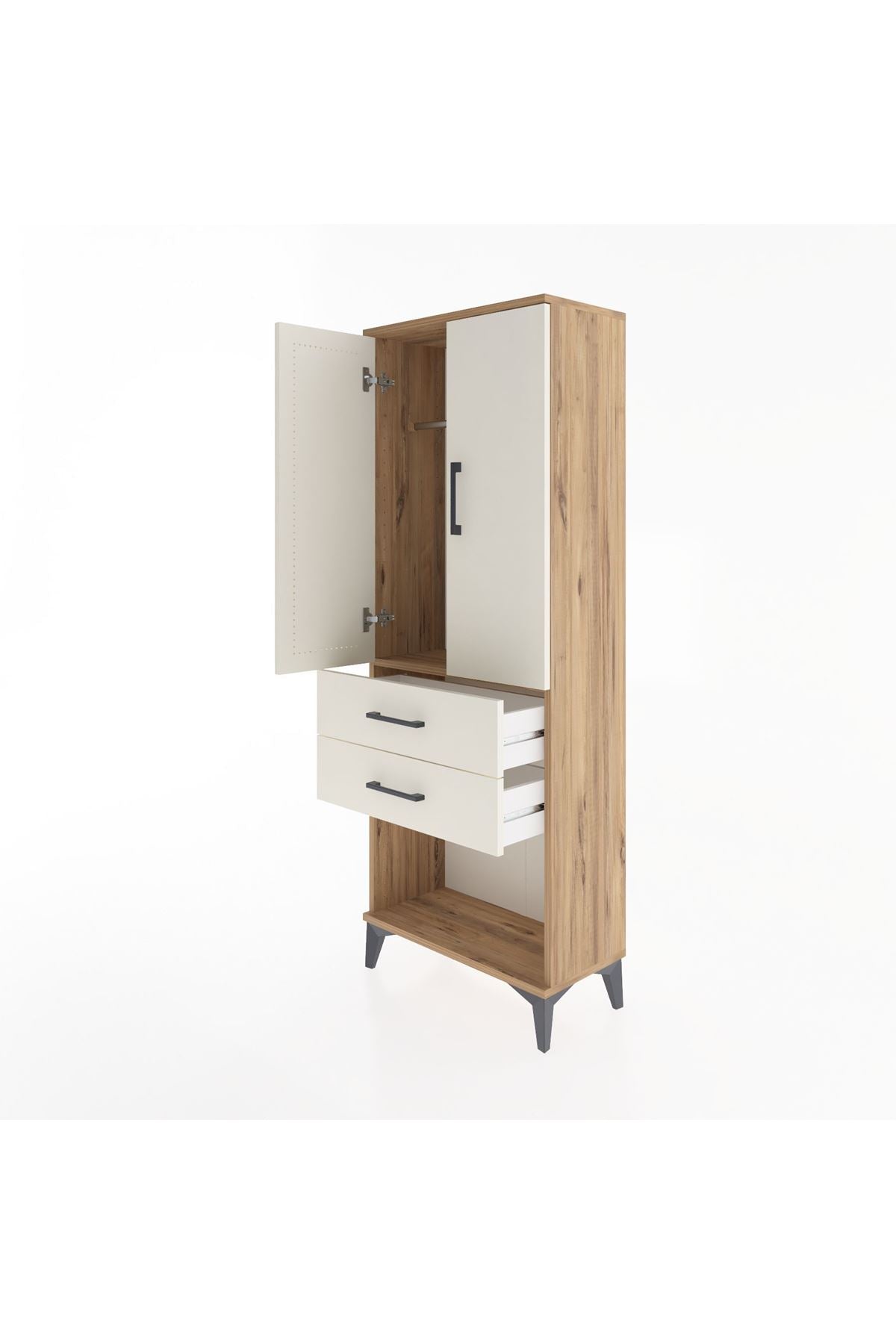 Arges Dolap Tek Raflı 2 Çekmeceli Tek Askılı 60x30x163 Çam-Aytaşı